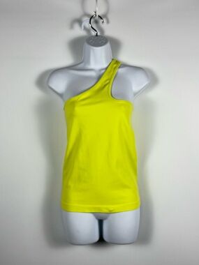 Helmut Lang Seamless Shoulder Cut Out Tank Top In Acid Lime/Yellow Size M-L